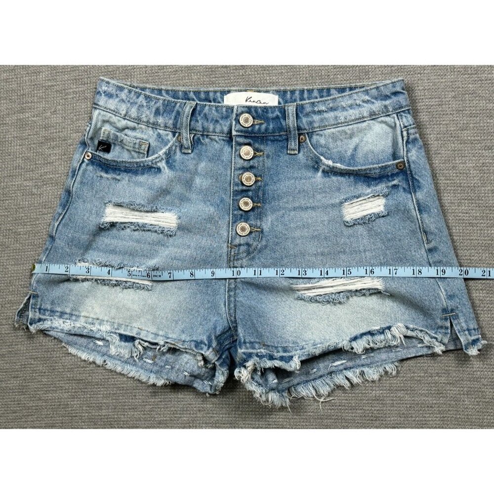 KanCan Denim Distressed Shorts Womens Size S Blue Light Wash Button Fly Mid Rise - Picture 6 of 11